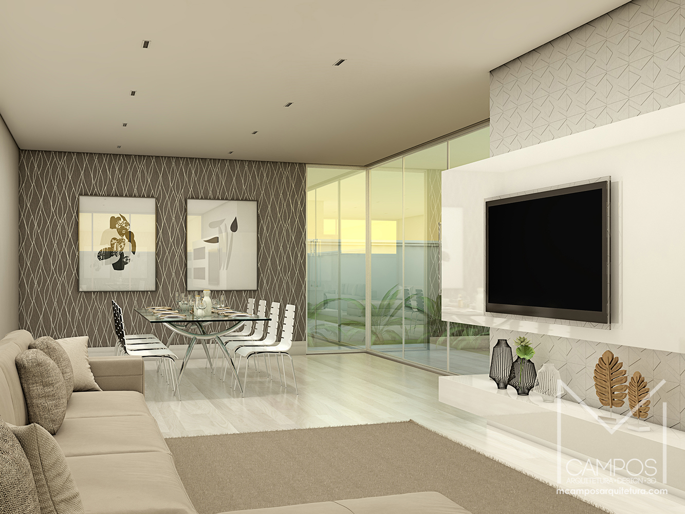 Design de interiores e Maquete eletrotônica 3D - Luminárias Everlight - Sala de Estar